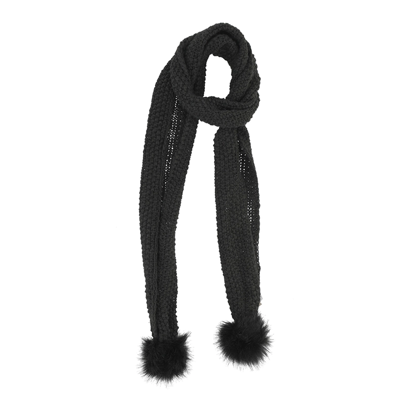 BUFANDA TEJIDA POMPON NEGRA I-D - 1