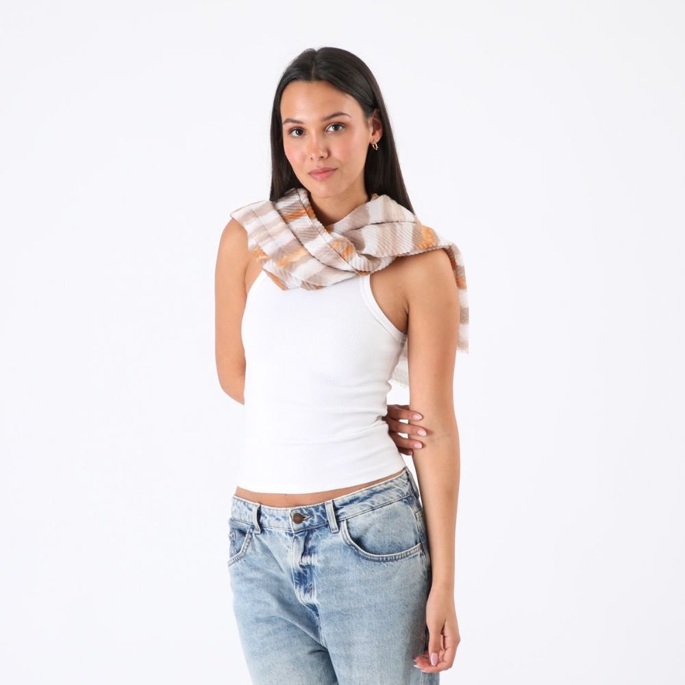 PAÑUELO LISO SEIXAL LINEAS BEIGE ID - 3