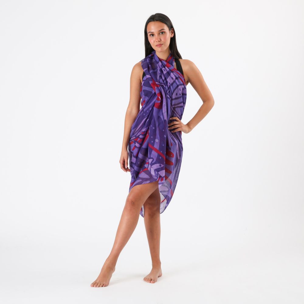 PAREO ESTAMPADO HOJAS GLICINA MORADO ID - 3