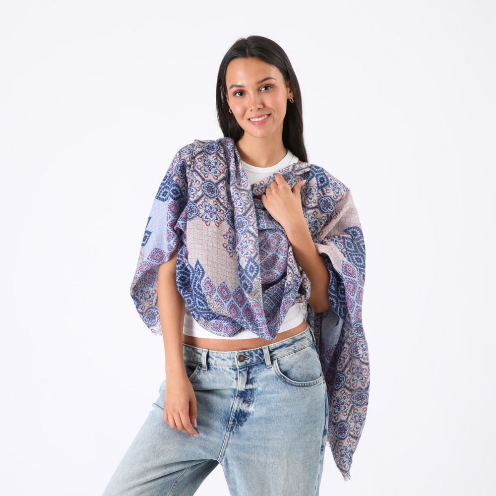 PAÑUELO ESTAMPADO MARSALA MOSAICO AZUL ID - 3