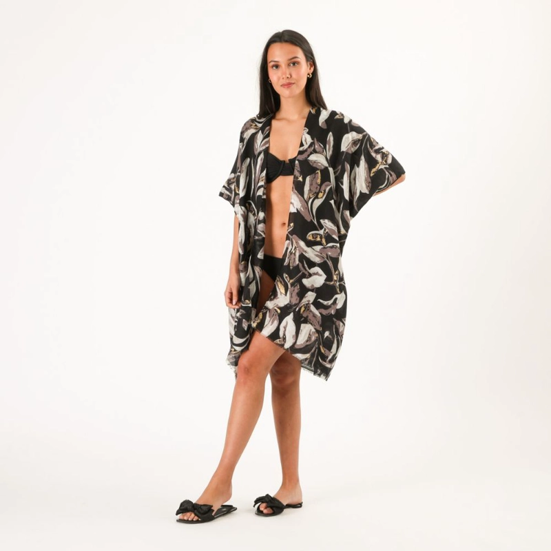 KIMONO ABIERTO FLORAL GREY ID - 2