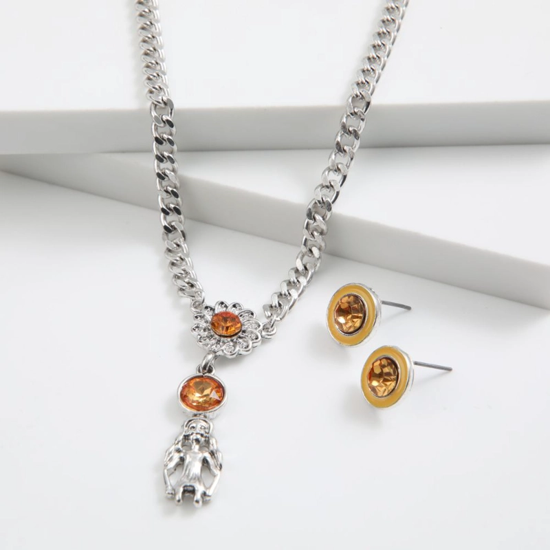 SET DE AROS Y COLLAR SELENA PLATEADO ID - 1