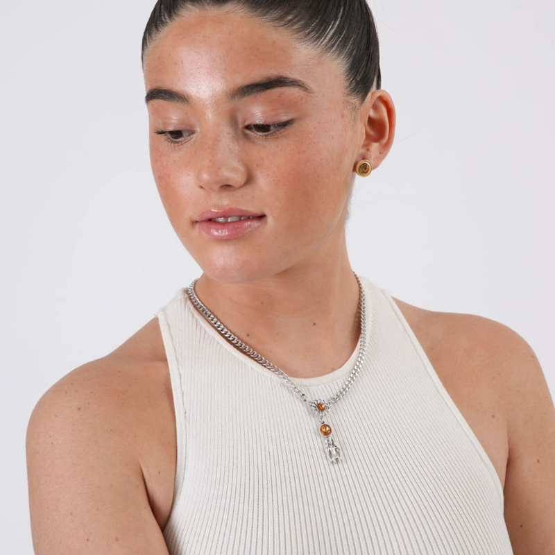SET DE AROS Y COLLAR SELENA PLATEADO ID - 2