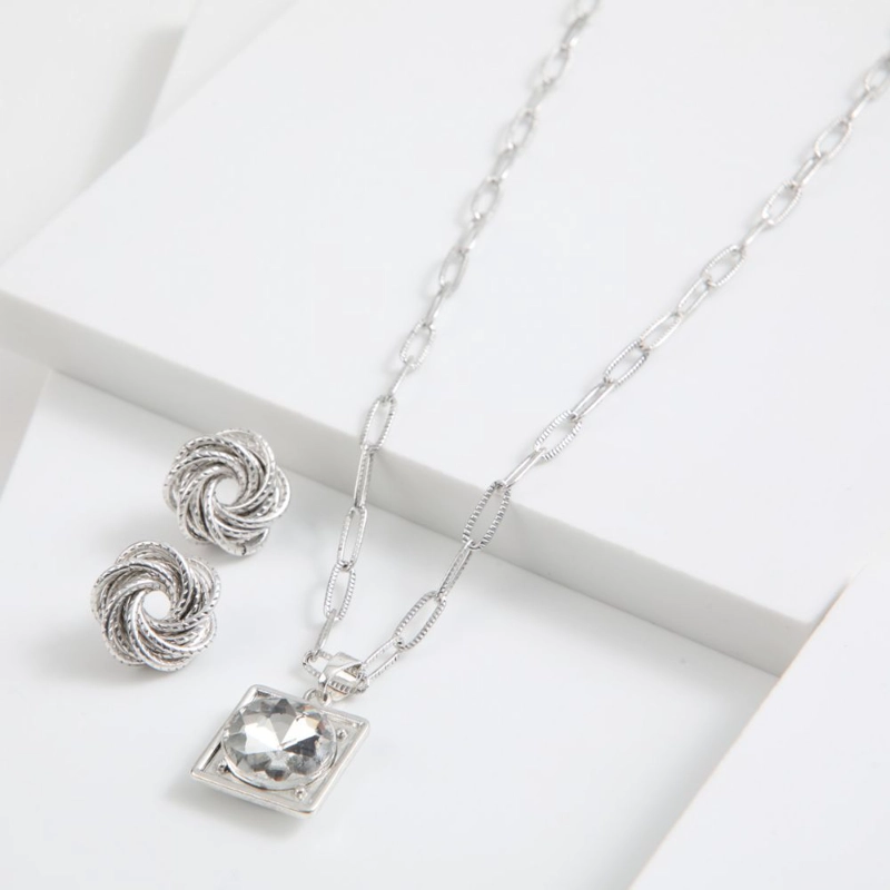 SET DE AROS Y COLLAR GABRIELA PLATEADO ID - 1