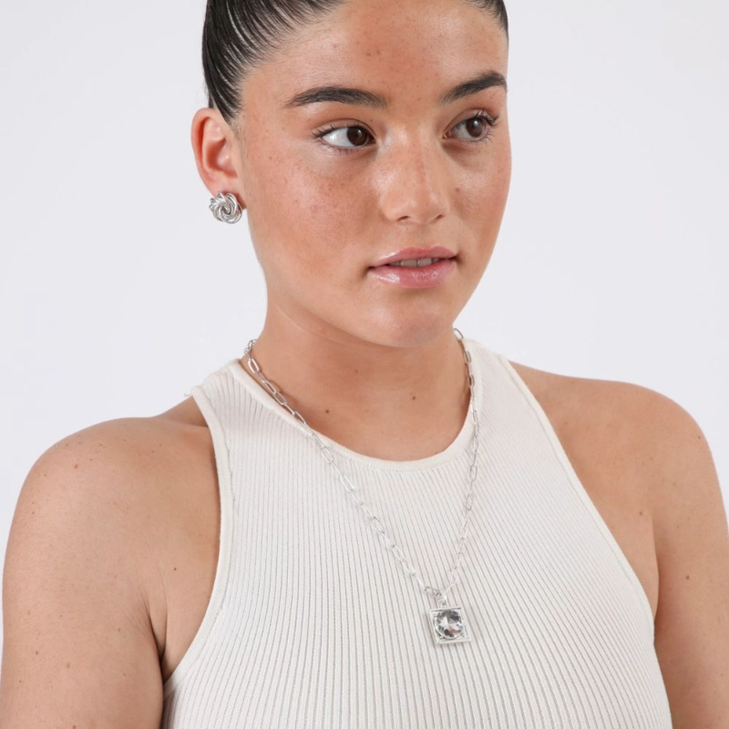 SET DE AROS Y COLLAR GABRIELA PLATEADO ID - 2