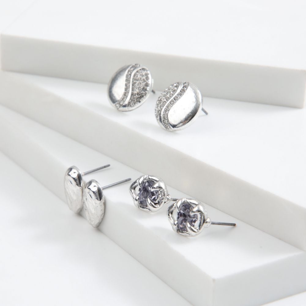 SET DE 3 AROS COFFE PLATEADO TATIENNE - 1