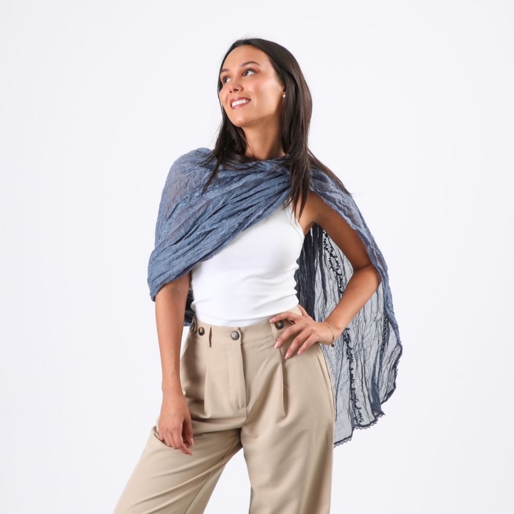 PAÑUELO LISO LEA ENCAJE AZUL TATIENNE - 2
