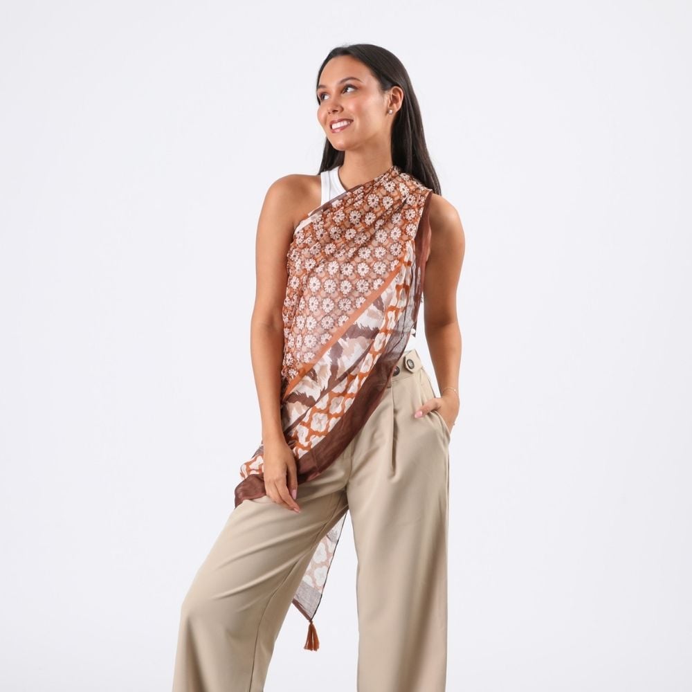 PAÑUELO ESTAMPADO ODA BORLAS MOSTAZA TATIENNE - 2