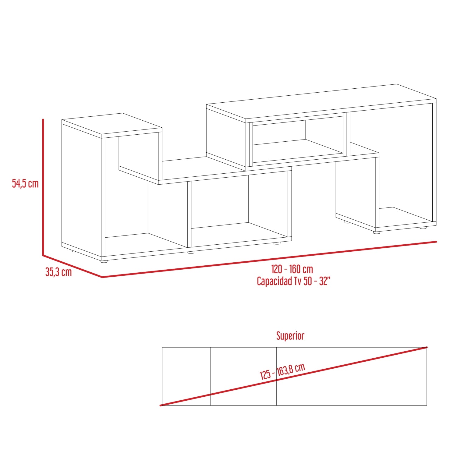RACK TV FMFURNITURE NEGRO 40' EXTENSIBLE FM 036N - 7