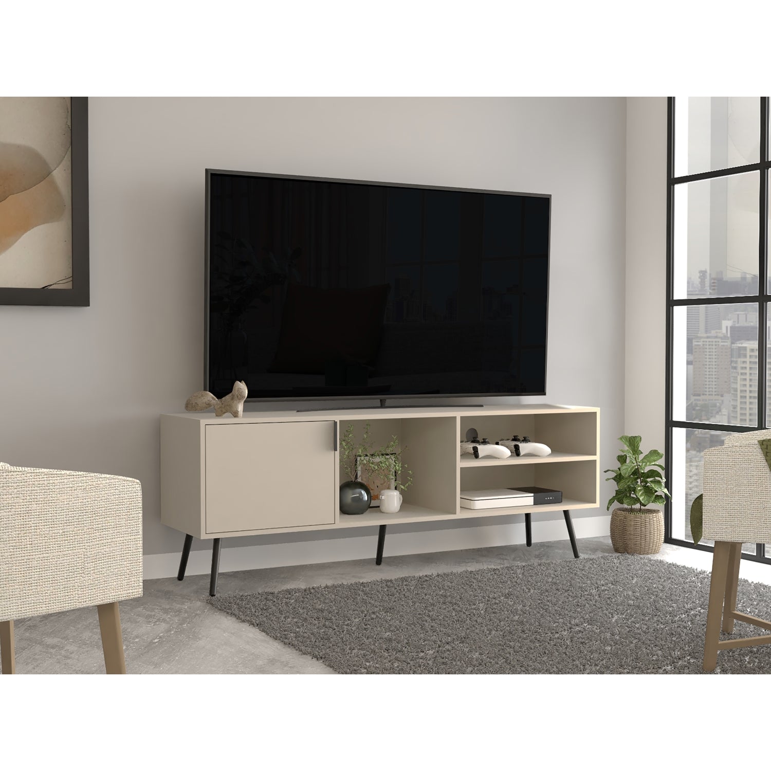 RACK TV FMFURNITURE BEIGE 65' CON 1 PUERTA ABATIBLE FM 043B - 5