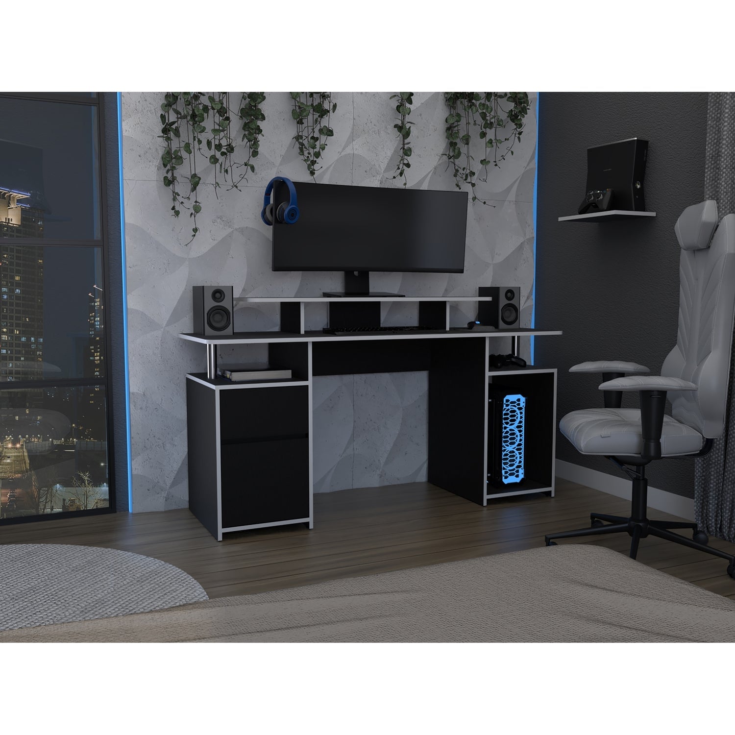 ESCRITORIO FMFURNITURE GAMER FM 060N CANTO BLANCO NEGRO - 5