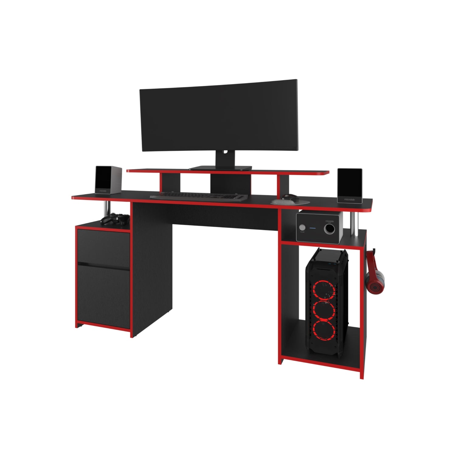 ESCRITORIO FMFURNITURE GAMER 1 PUERTA 1 CAJON FM 054N Y ROJO NEGRO - 3