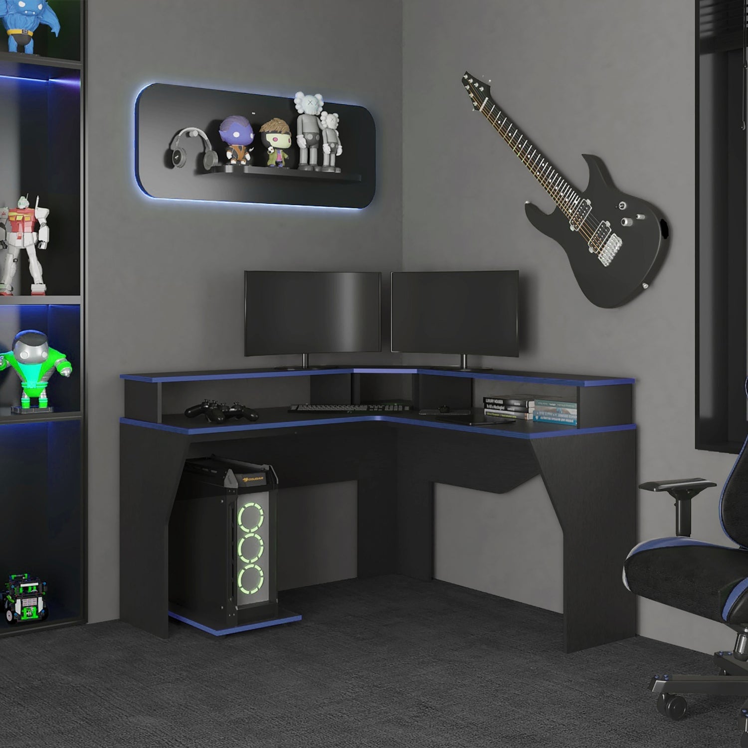 ESCRITORIO FMFURNITURE GAMER 88.5X127.9X127.9 CM FM 046N Y AZUL NEGRO - 5