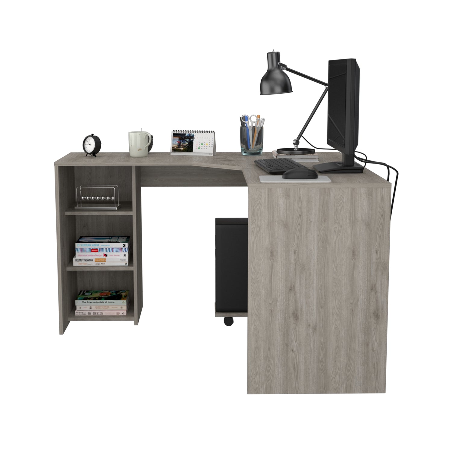 ESCRITORIO FMFURNITURE EN L + BASE MOVIL CPU FM 056G CLARO GRIS - 3
