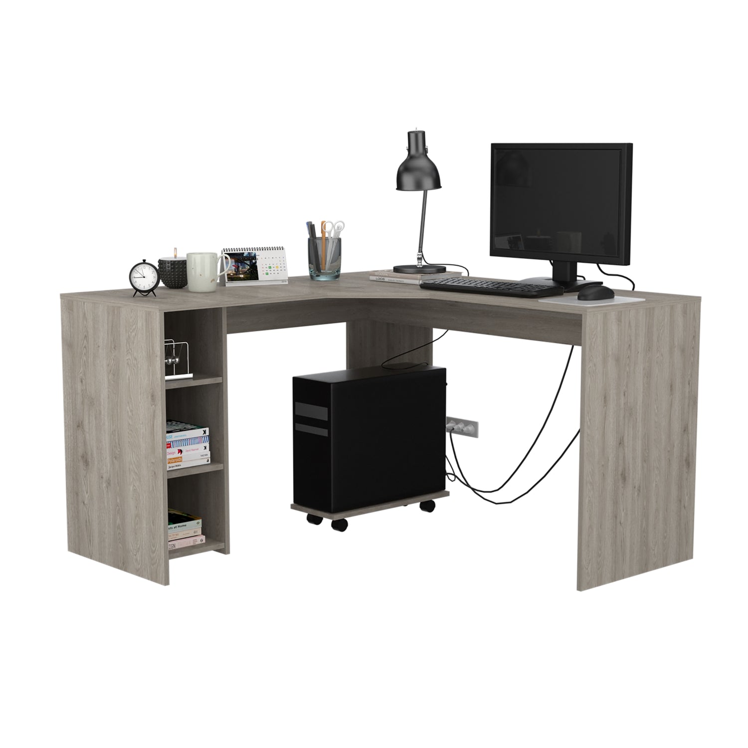 ESCRITORIO FMFURNITURE EN L + BASE MOVIL CPU FM 056G CLARO GRIS - 4