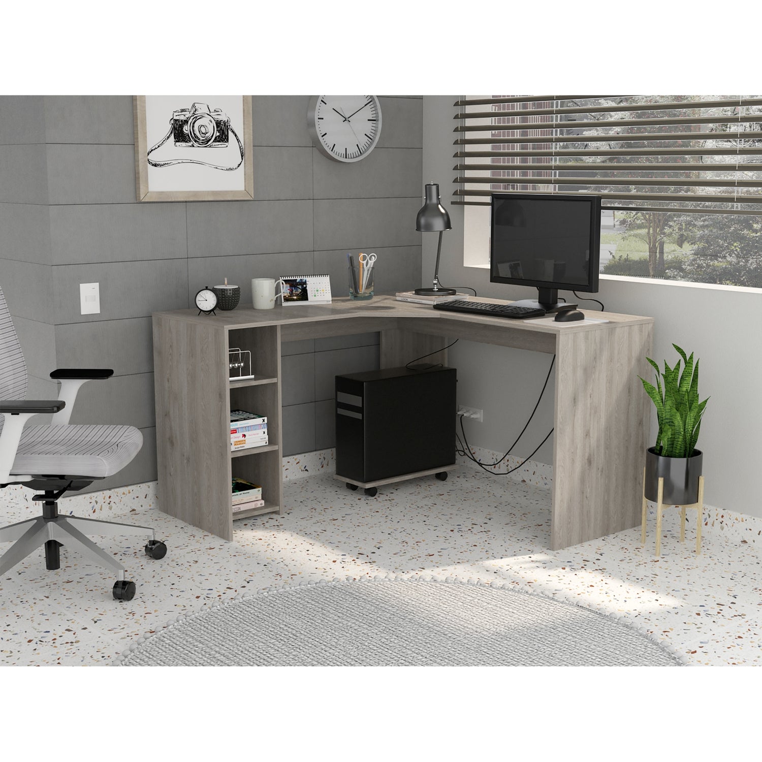 ESCRITORIO FMFURNITURE EN L + BASE MOVIL CPU FM 056G CLARO GRIS - 5