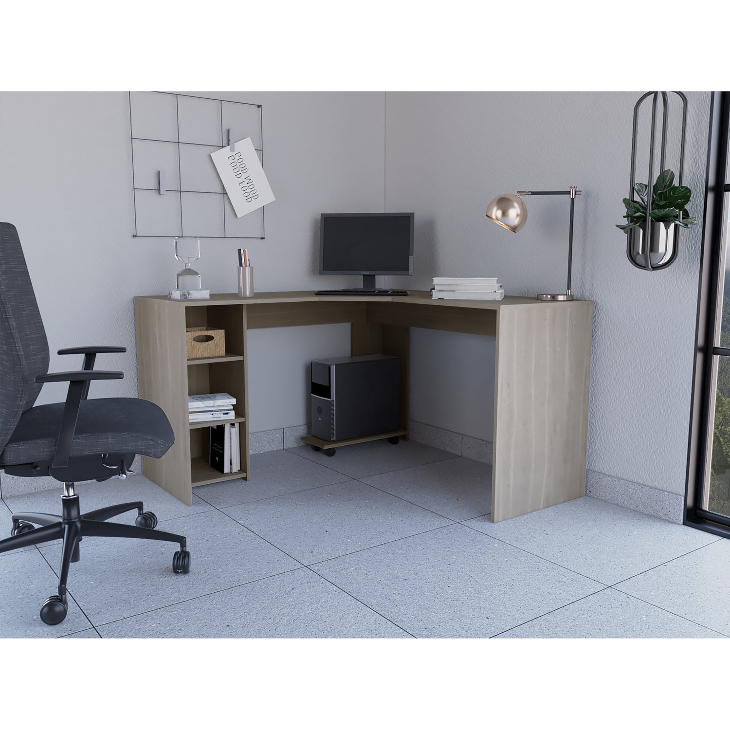 ESCRITORIO FMFURNITURE EN L + BASE MOVIL CPU FM 056G CLARO GRIS - 6