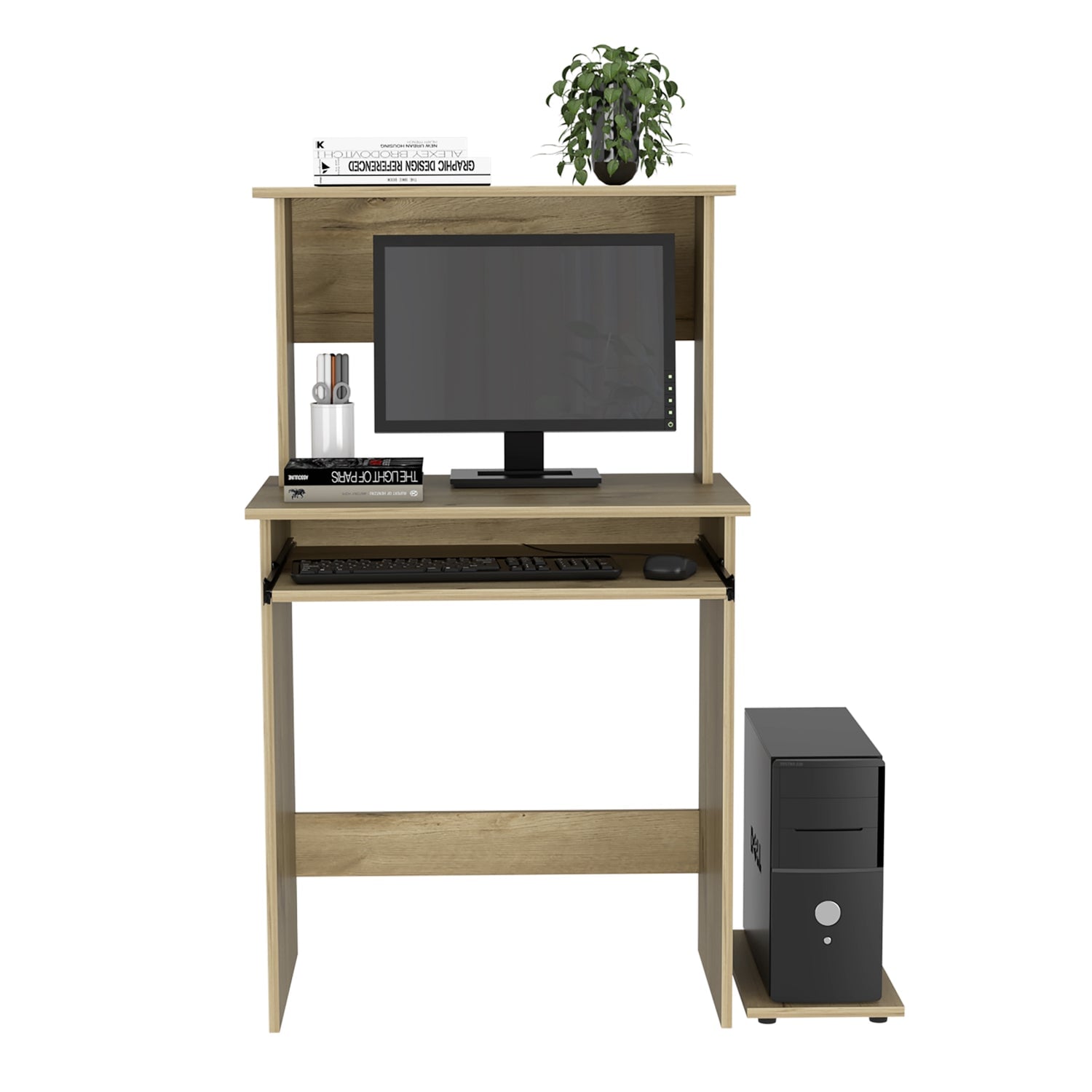 ESCRITORIO FMFURNITURE CON PORTATECLADO Y BASE CPU FM 065C CAFÉ CLARO - 3