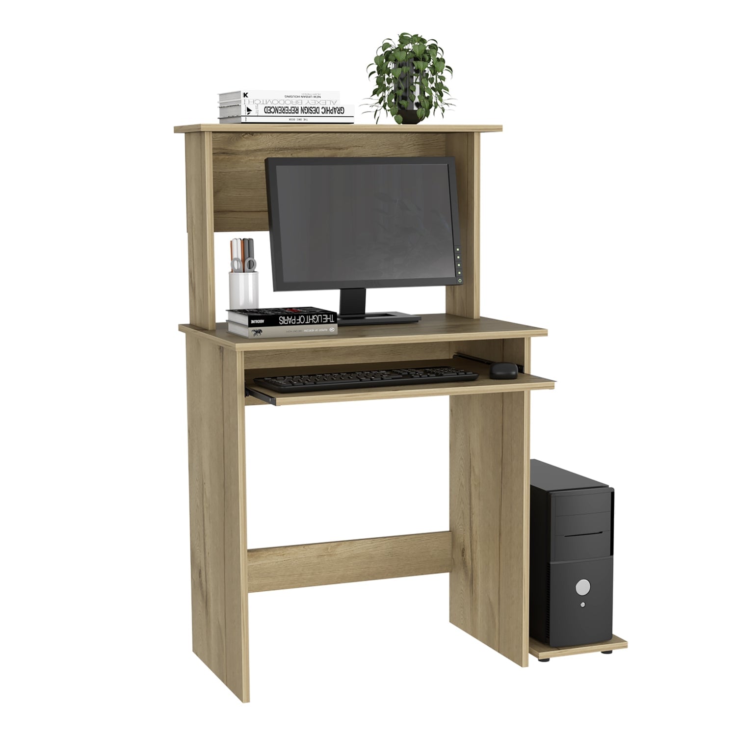 ESCRITORIO FMFURNITURE CON PORTATECLADO Y BASE CPU FM 065C CAFÉ CLARO - 4