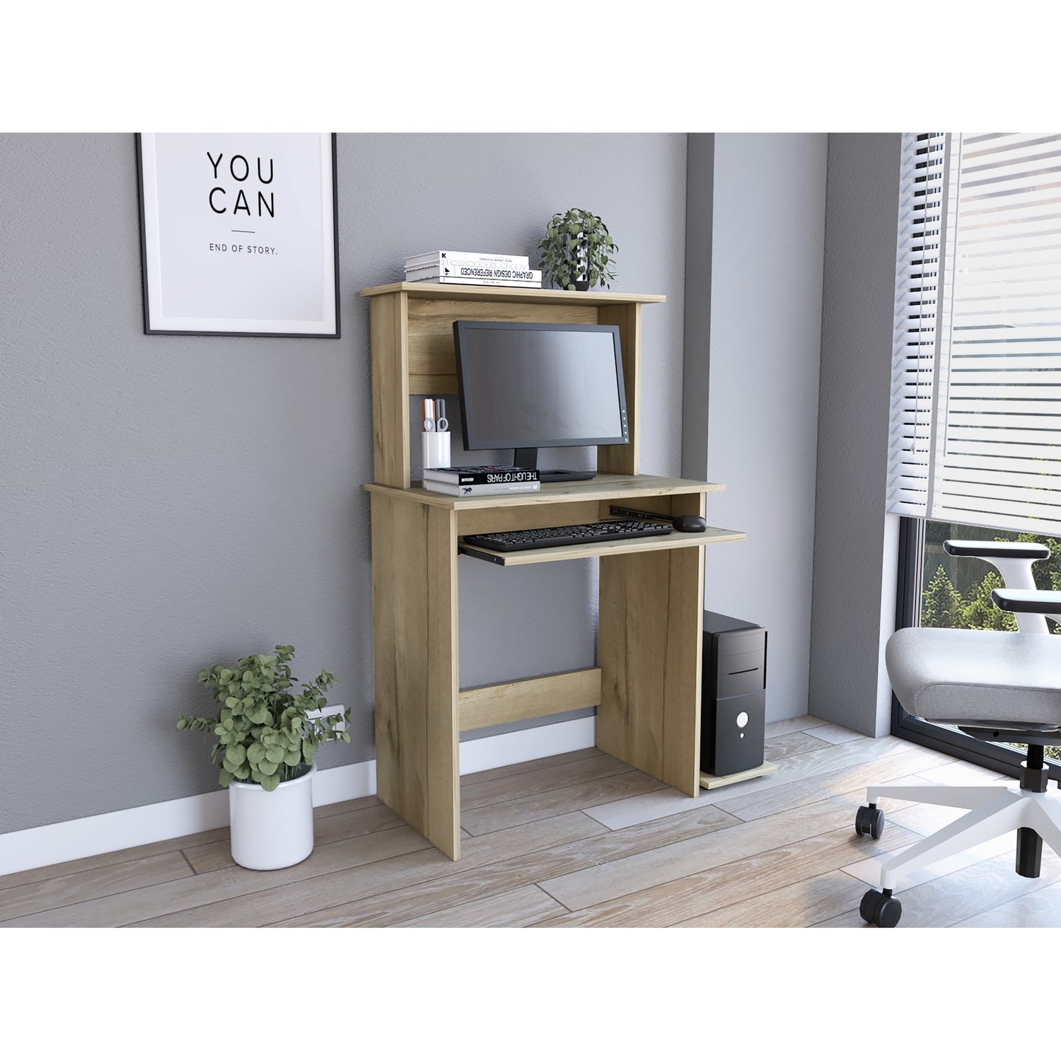ESCRITORIO FMFURNITURE CON PORTATECLADO Y BASE CPU FM 065C CAFÉ CLARO - 5