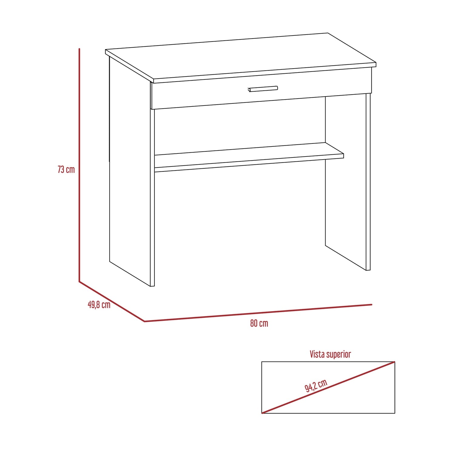 ESCRITORIO FMFURNITURE 1 CAJON 80X73X49.8 CM FM 058B BLANCO - 7