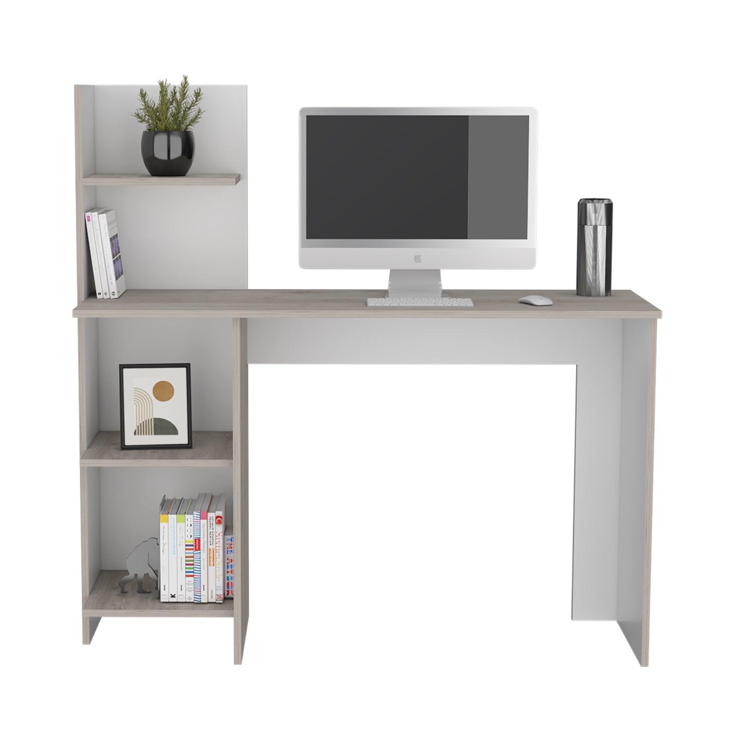ESCRITORIO FMFURNITURE CON BIBLIOTECA 4 REPISAS FM 067C CAFÉ CLARO - 3