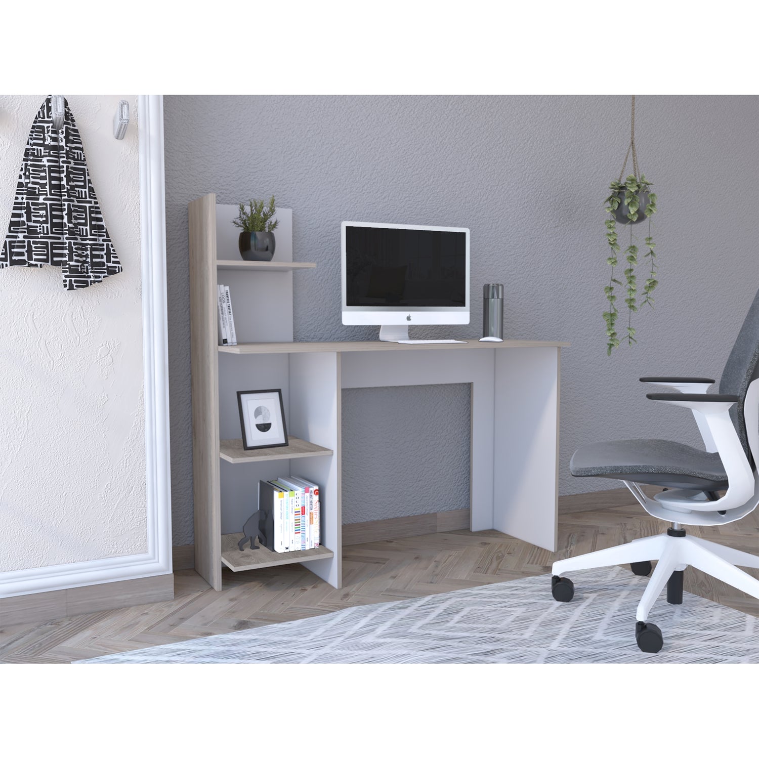 ESCRITORIO FMFURNITURE CON BIBLIOTECA 4 REPISAS FM 067C CAFÉ CLARO - 5