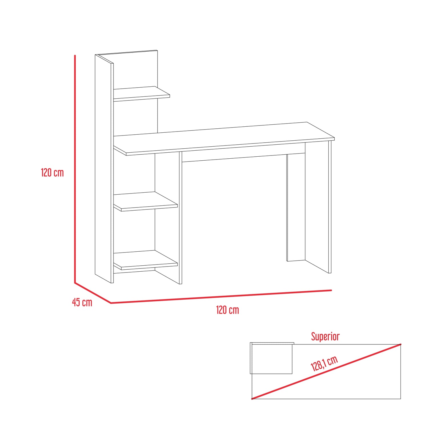 ESCRITORIO FMFURNITURE CON BIBLIOTECA 4 REPISAS FM 067C CAFÉ CLARO - 6