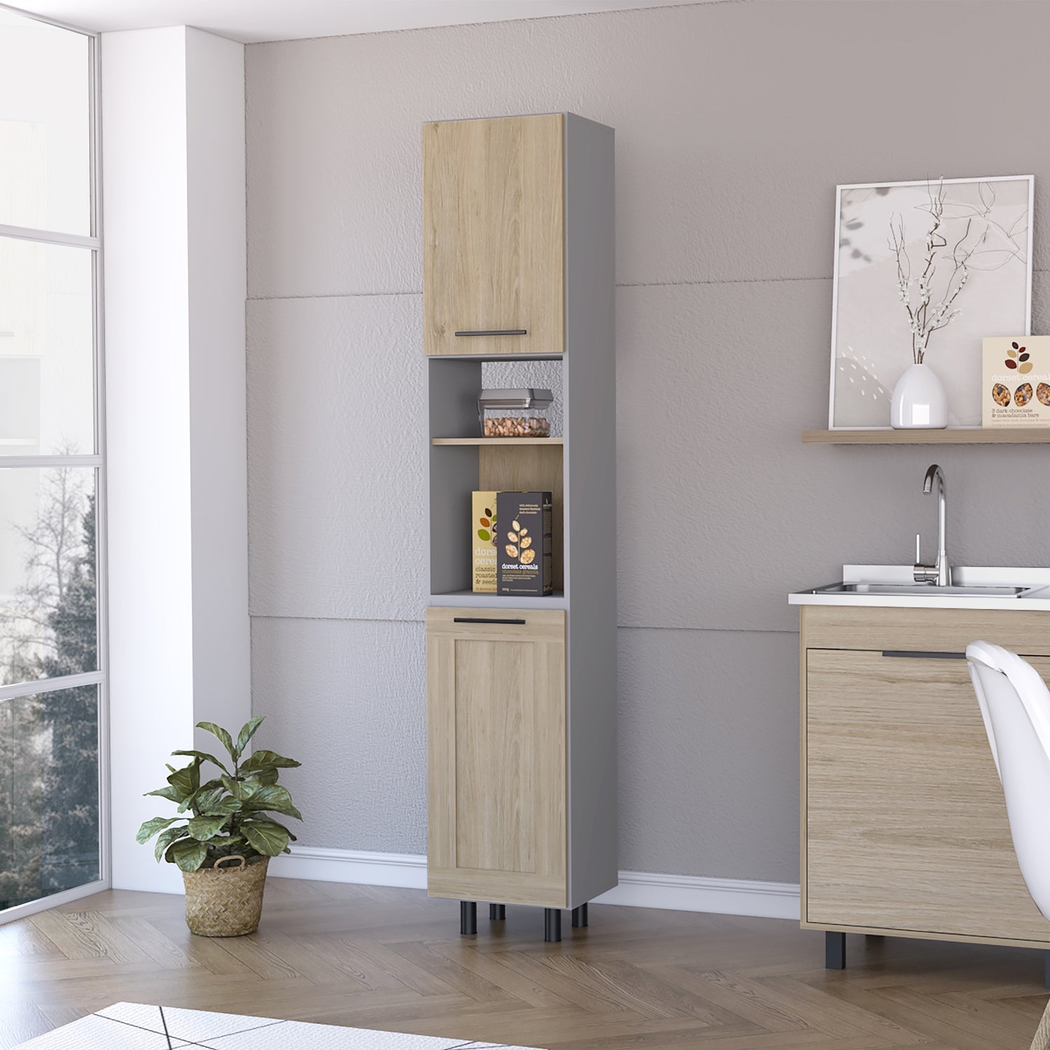 MUEBLE COCINA FMFURNITURE DESPENSA 2 PUERTAS FM-004G GRIS - 5