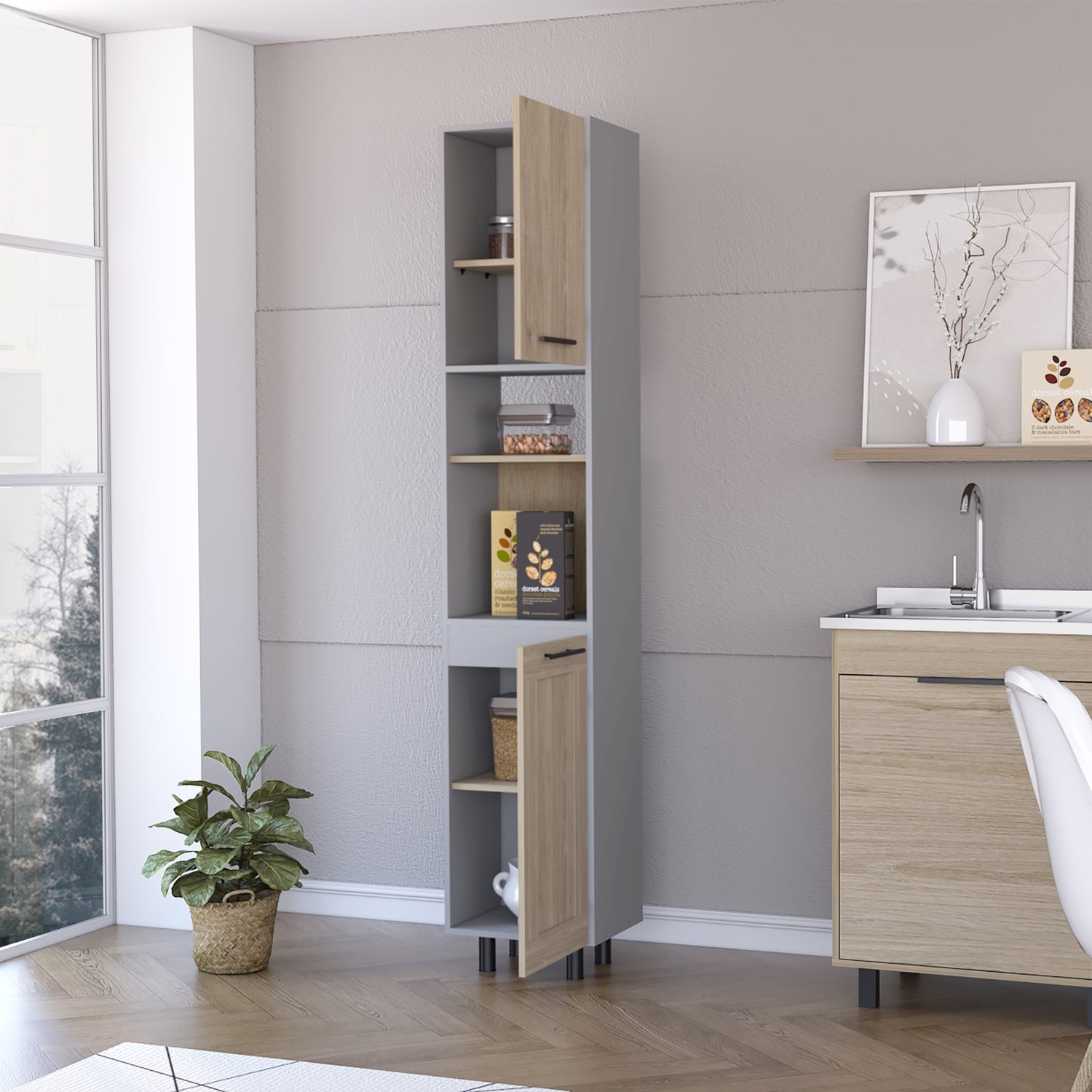 MUEBLE COCINA FMFURNITURE DESPENSA 2 PUERTAS FM-004G GRIS - 6