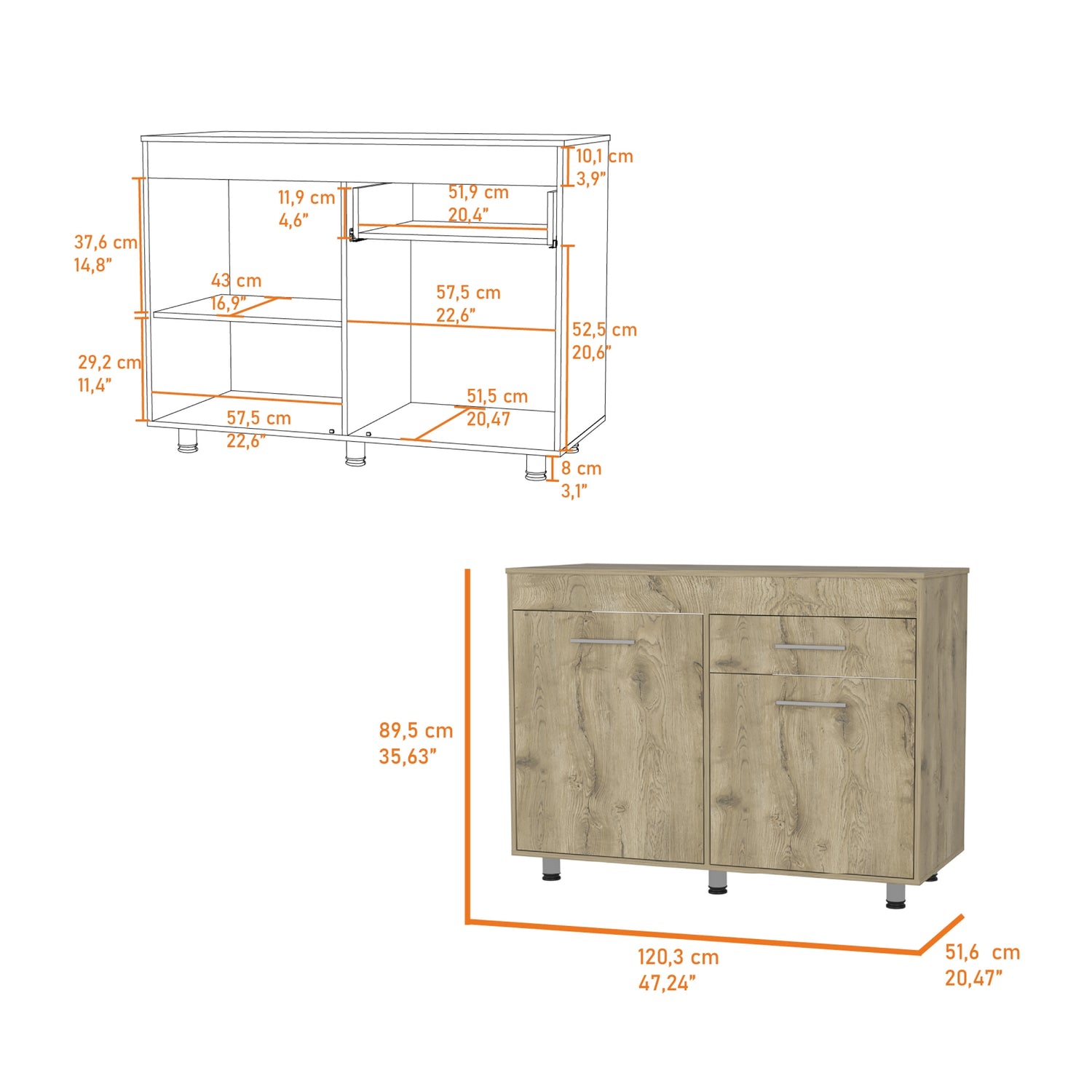 MUEBLE COCINA FMFURNITURE BASE 3 PUERTAS 1 CAJON MEALMINA FM-008C CAFE CLARO - 7