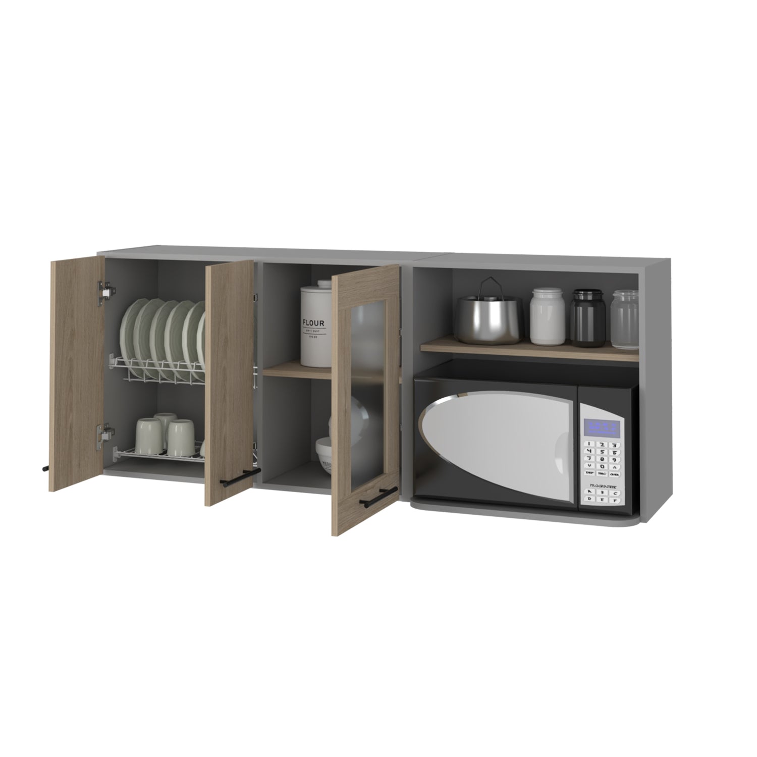 MUEBLE COCINA FMFURNITURE MURAL CON CAPACIDAD MICROONDAS 3 PUERTAS FM-003G GRIS - 4
