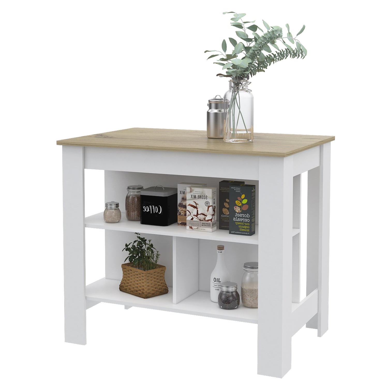 MUEBLE COCINA FMFURNITURE ISLA 103X70X90 CM FM-009A CAFÉ CLARO Y BLANCO - 3