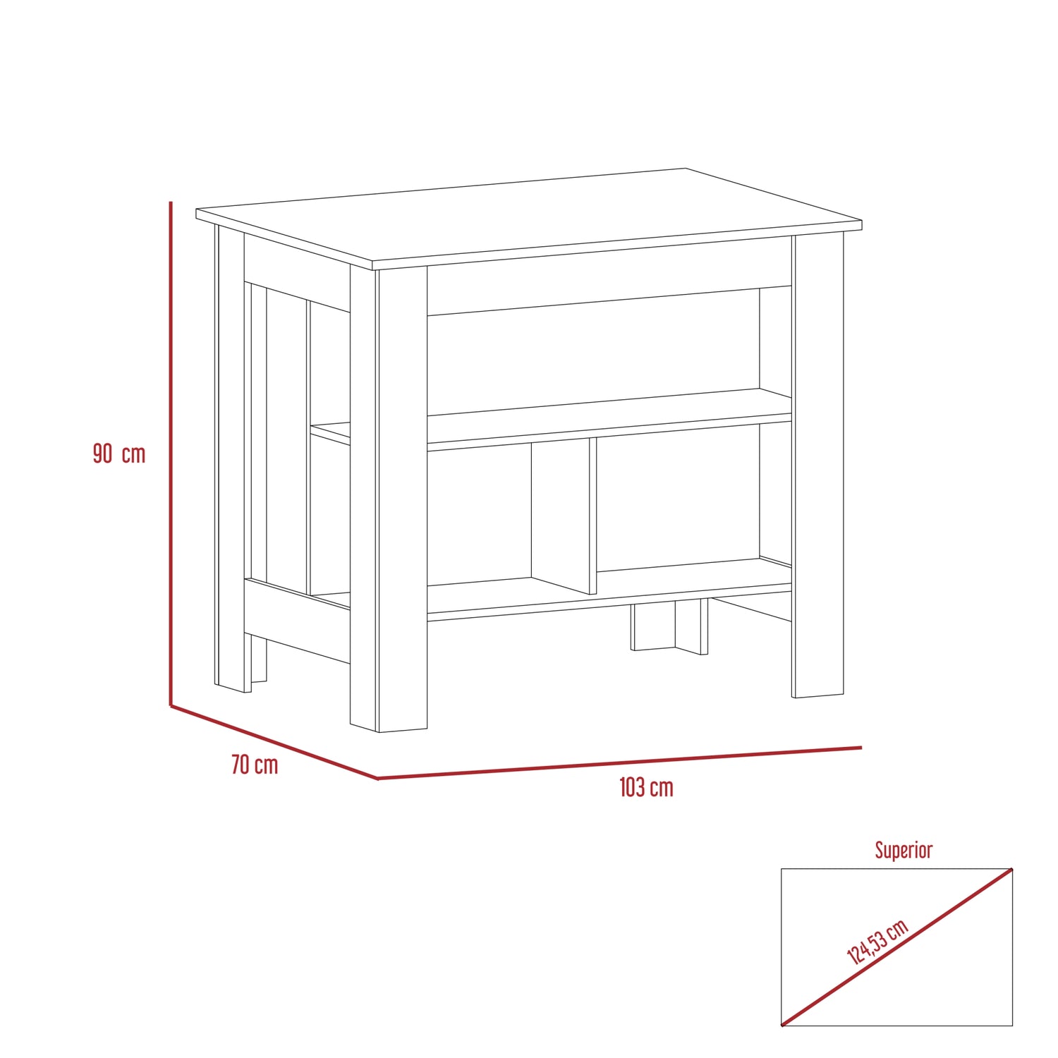 MUEBLE COCINA FMFURNITURE ISLA 103X70X90 CM FM-009A CAFÉ CLARO Y BLANCO - 5