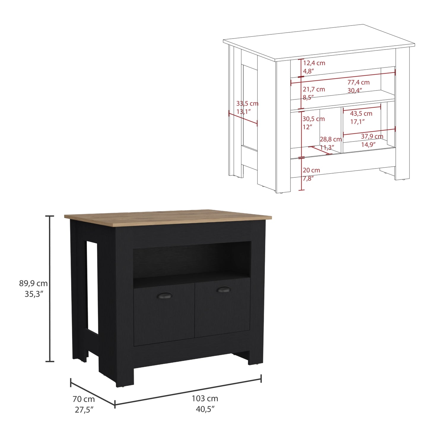 MUEBLE COCINA FMFURNITURE ISLA 2 PUERTAS FM-005N NEGRO - 6