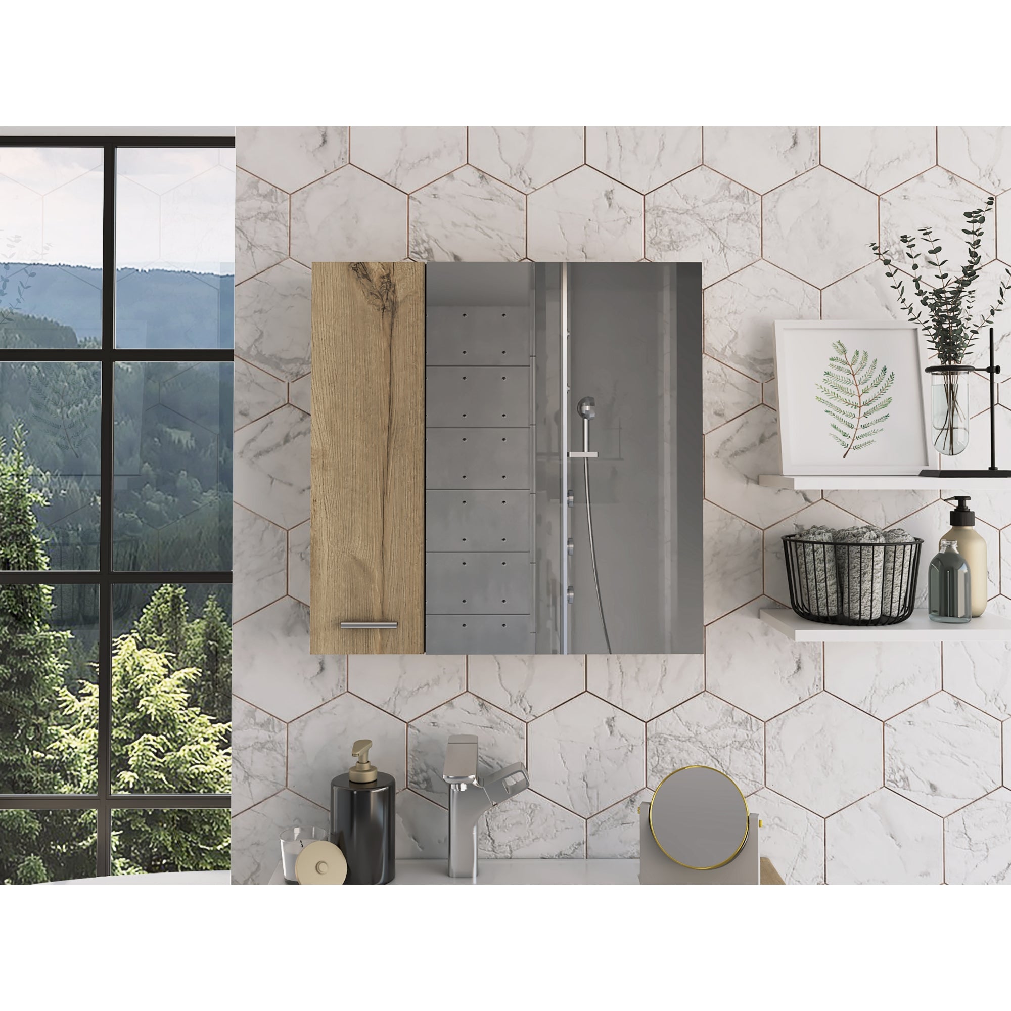 MUEBLE BAÑO FMFURNITURE BOTIQUIN CON ESPEJO 2 PUERTAS FM 015C CAFÉ CLARO - 5