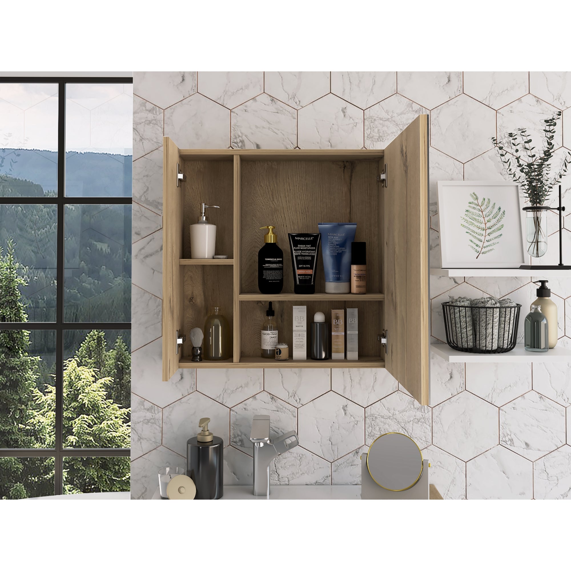 MUEBLE BAÑO FMFURNITURE BOTIQUIN CON ESPEJO 2 PUERTAS FM 015C CAFÉ CLARO - 6