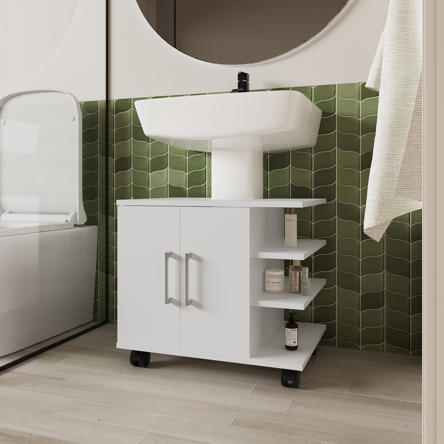 MUEBLE BAÑO FMFURNITURE PISO LAVAMANOS 2 PUERTAS FM 009B BLANCO - 5