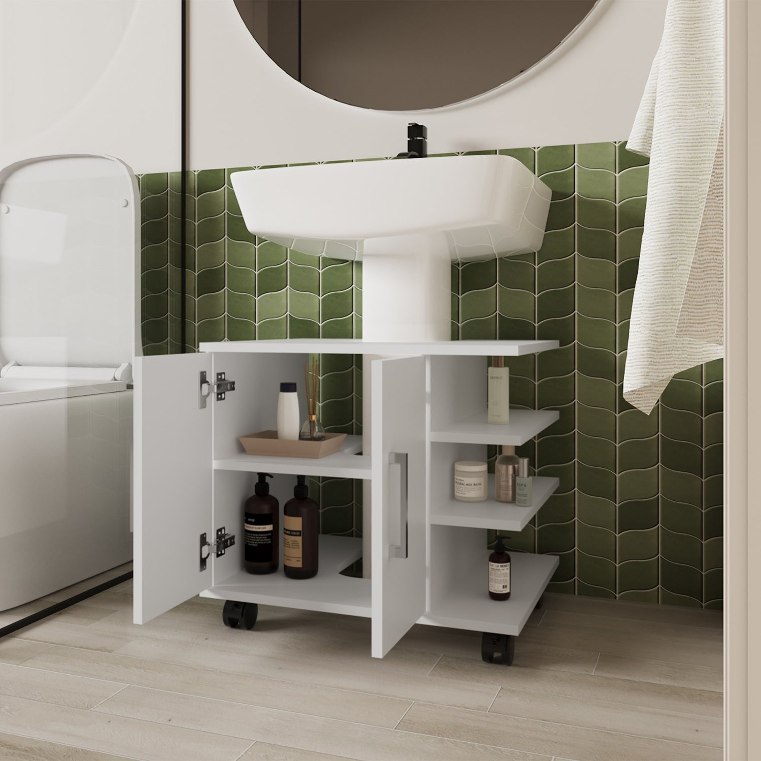 MUEBLE BAÑO FMFURNITURE PISO LAVAMANOS 2 PUERTAS FM 009B BLANCO - 6