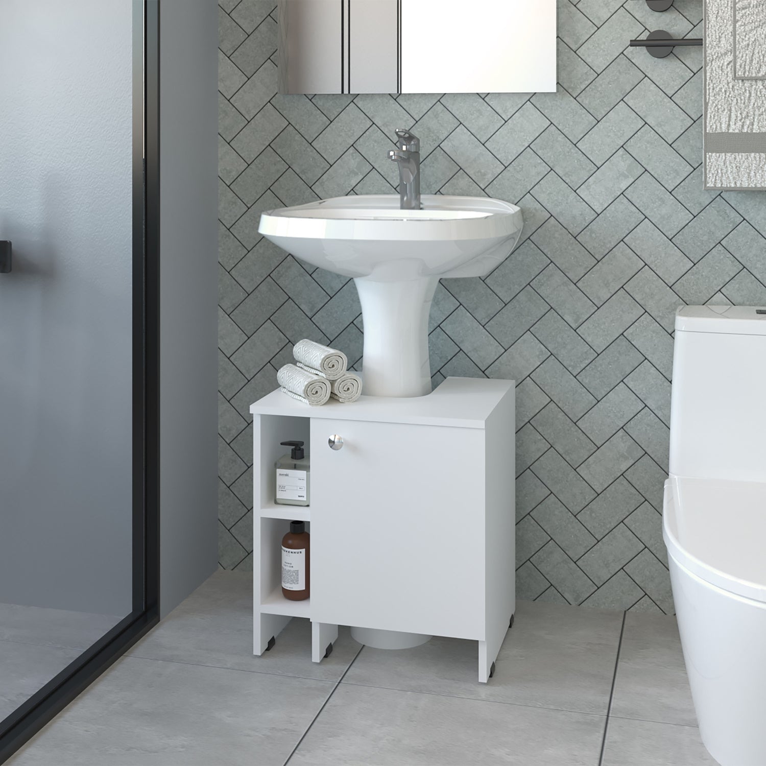 MUEBLE BAÑO FMFURNITURE PISO LAVAMANOS 1 PUERTA FM 010B BLANCO - 5