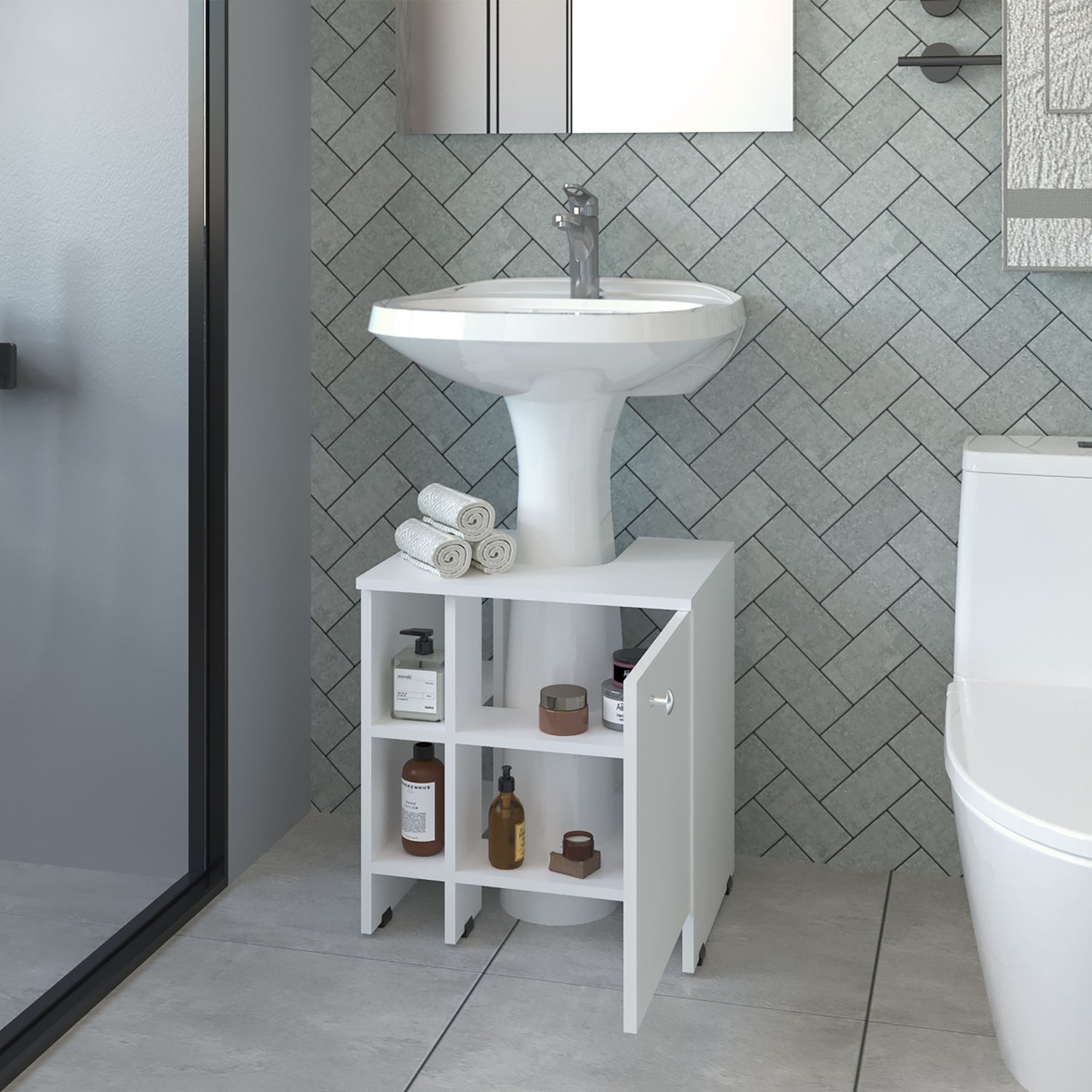 MUEBLE BAÑO FMFURNITURE PISO LAVAMANOS 1 PUERTA FM 010B BLANCO - 6