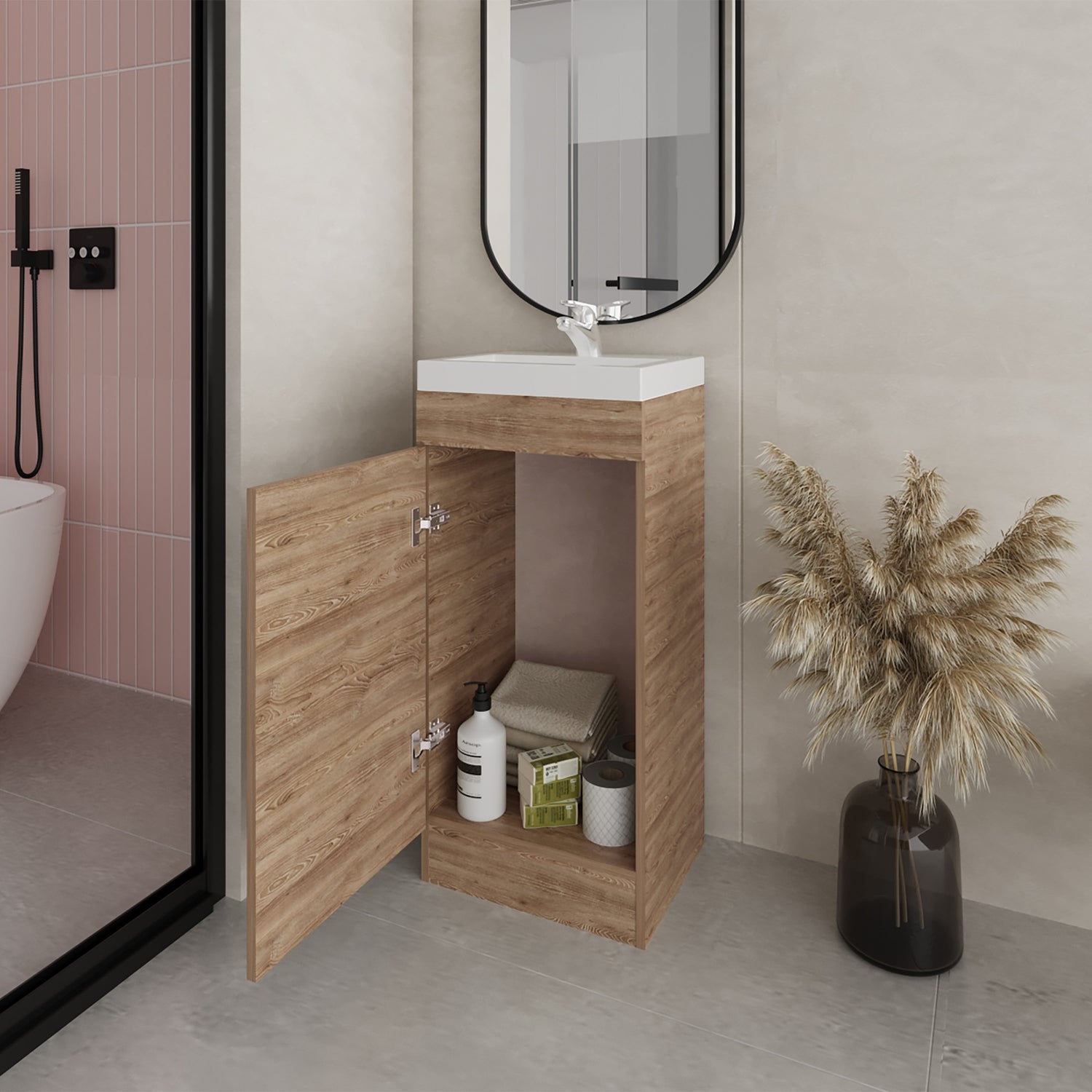 MUEBLE VANITORIO FMFURNITURE 1 PUERTA FM 005C CAFÉ CLARO - 6