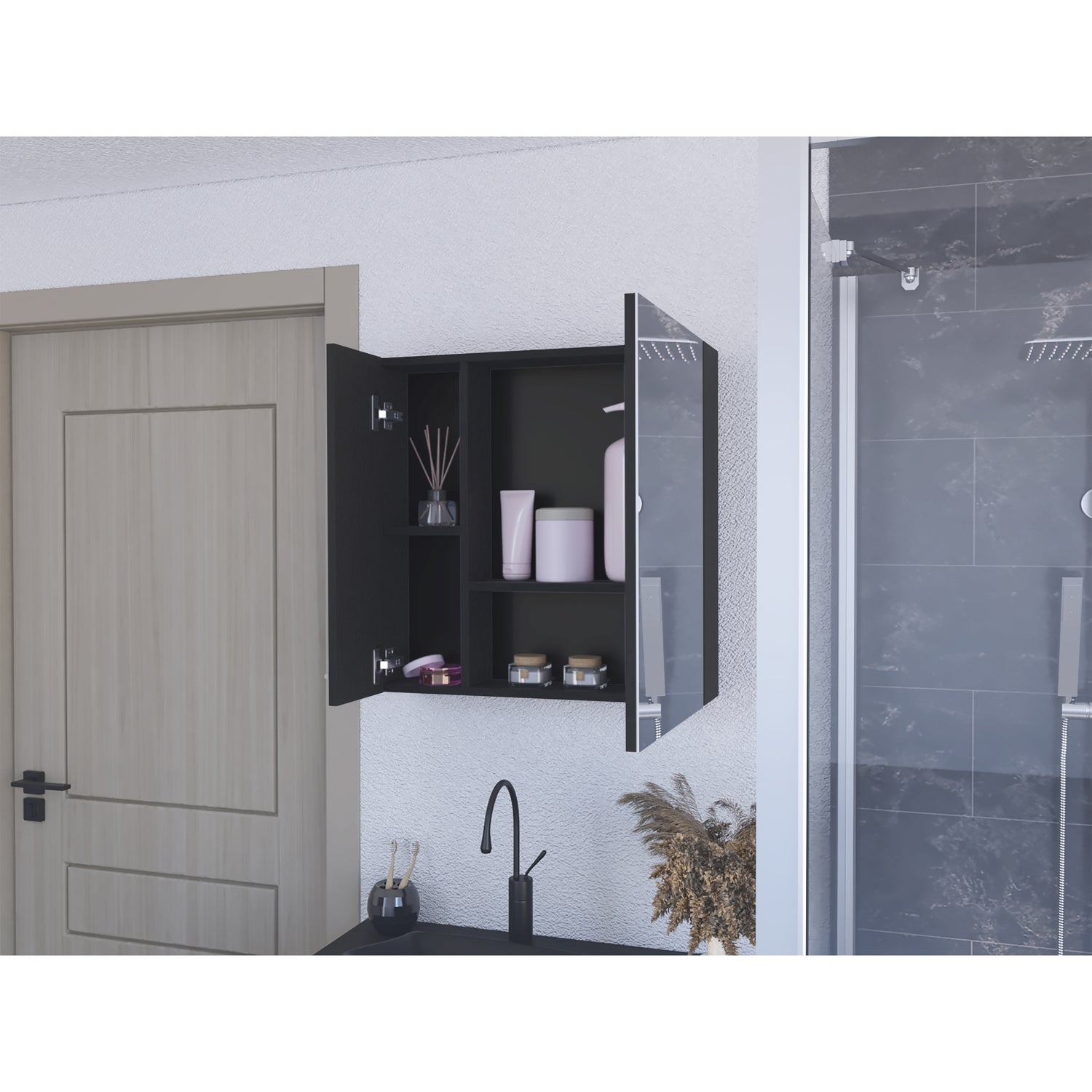 MUEBLE BAÑO FMFURNITURE BOTIQUIN 2 PUERTAS CON ESPEJO FM 002N NEGRO - 5