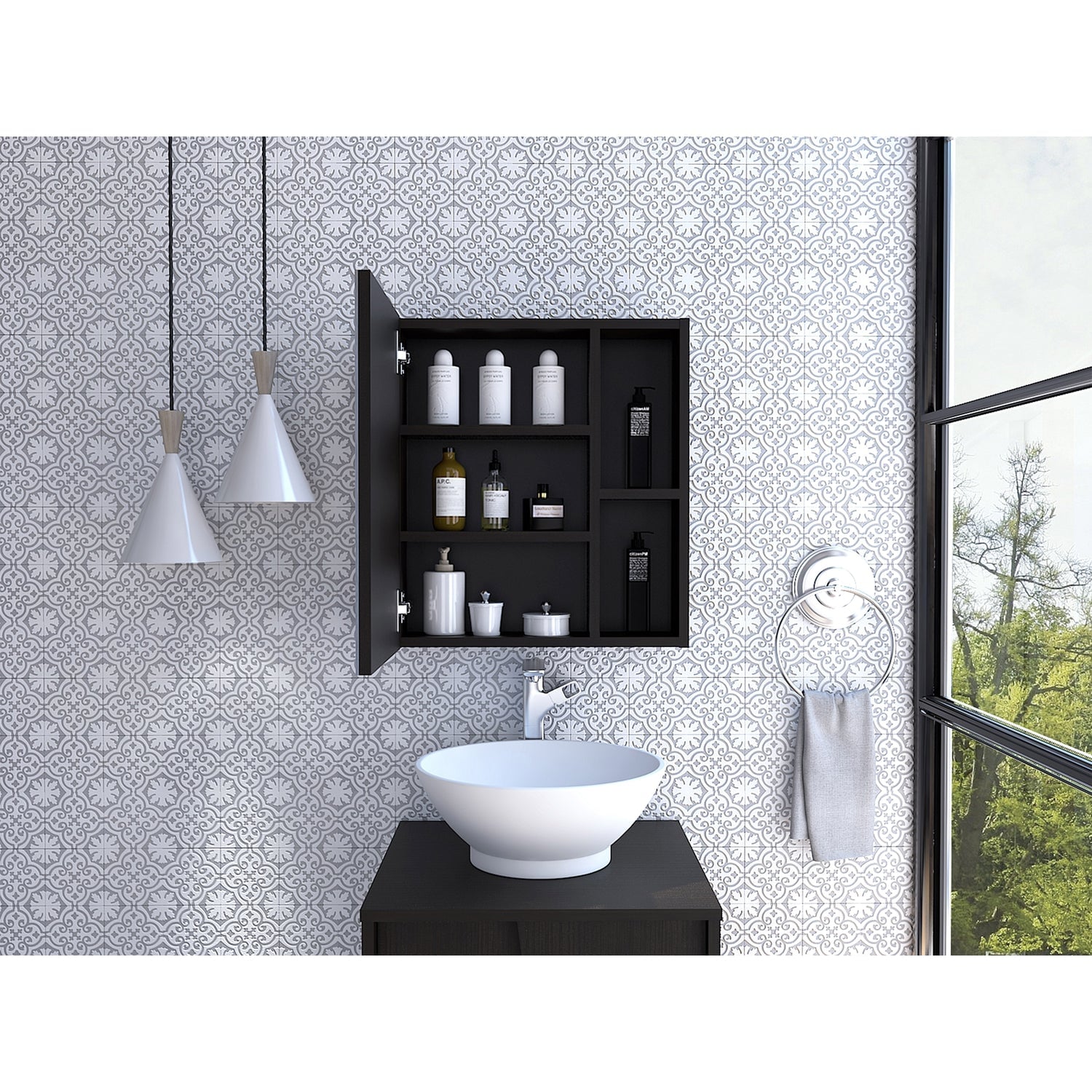 MUEBLE BAÑO FMFURNITURE BOTIQUIN CON ESPEJO 1 PUERTA FM 017N NEGRO - 6