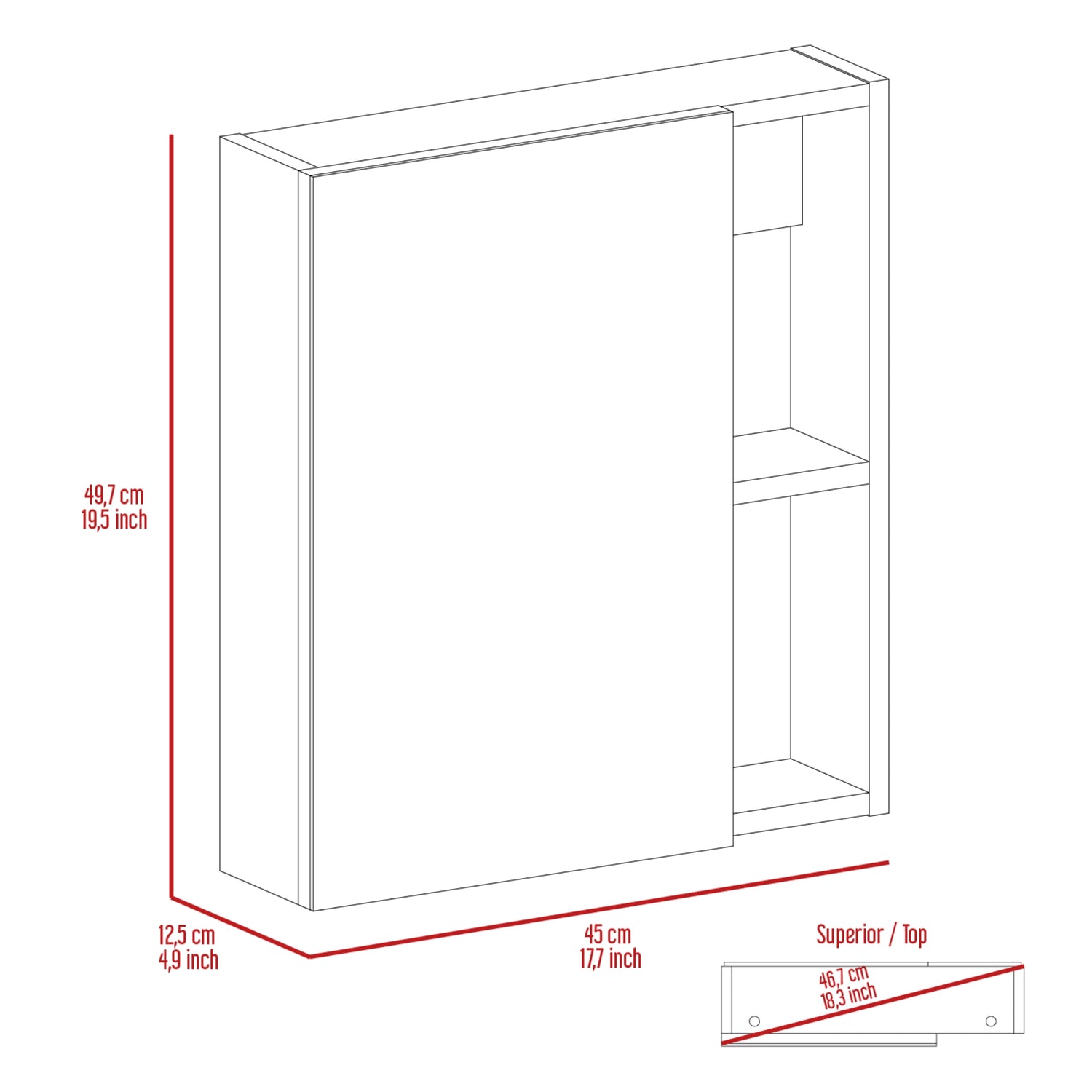 MUEBLE BAÑO FMFURNITURE BOTIQUIN CON ESPEJO 1 PUERTA FM 017N NEGRO - 7