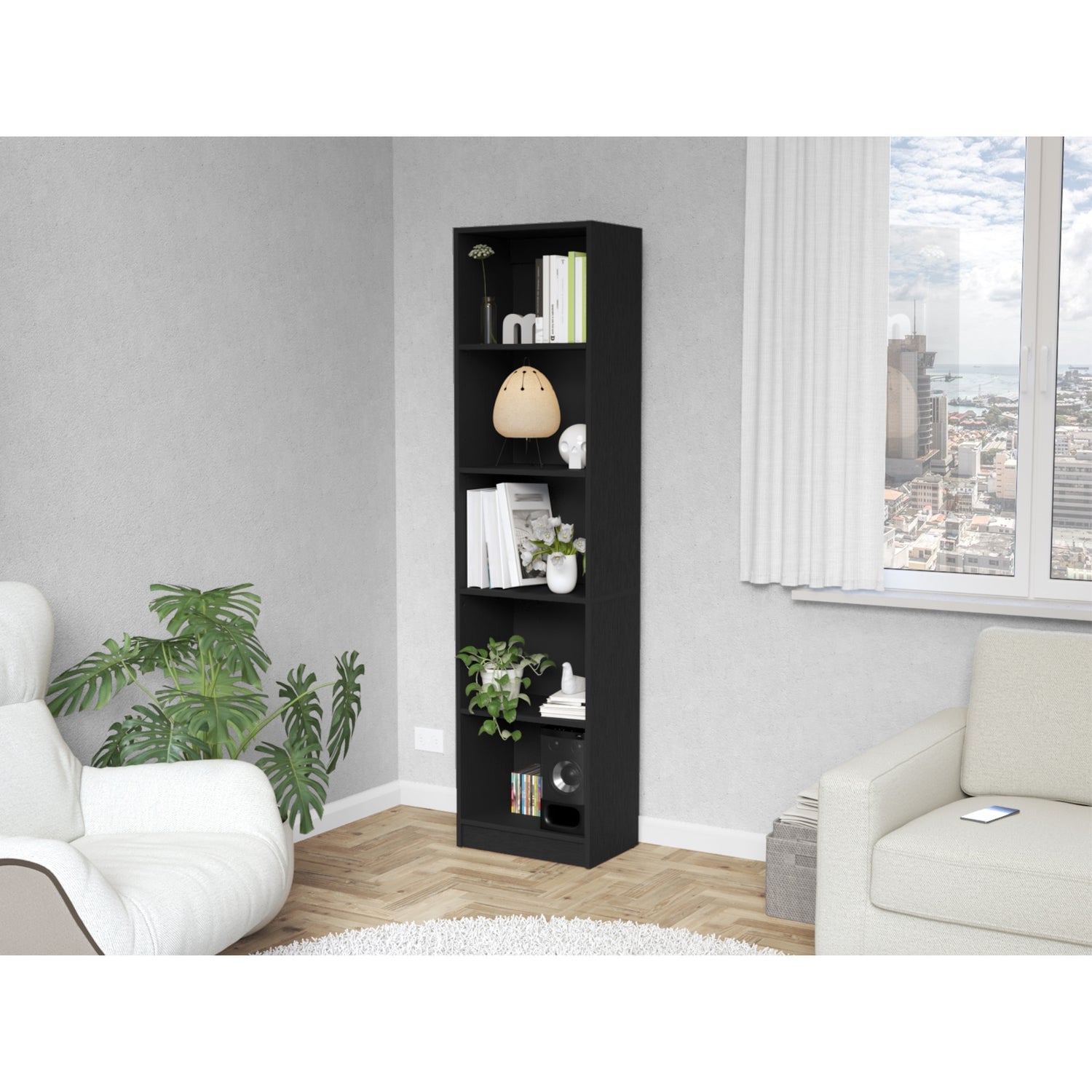 LIBRERO ESTANTE 5 REPISAS MELAMINA FM-018N NEGRO - 4