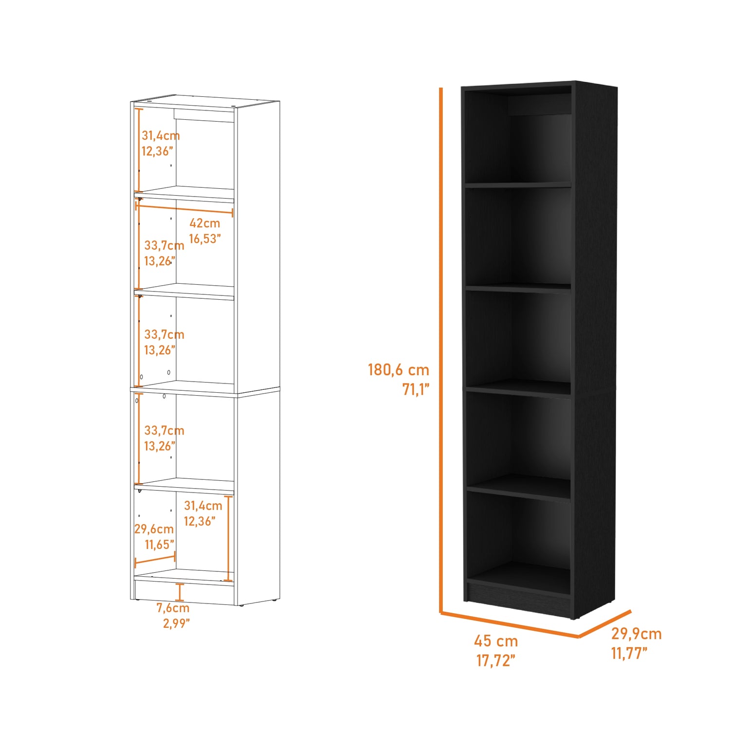 LIBRERO ESTANTE 5 REPISAS MELAMINA FM-018N NEGRO - 5