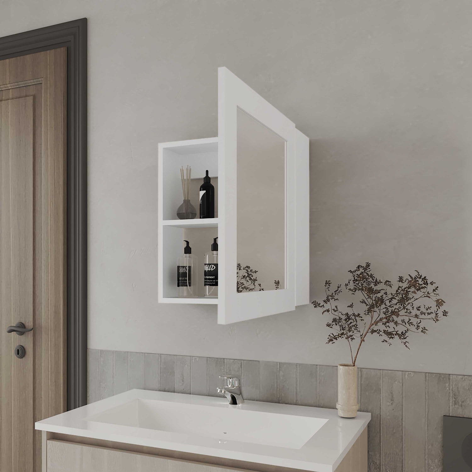 MUEBLE BAÑO FMFURNITURE BOTIQUIN 1 PUERTA CON ESPEJO FM 006B BLANCO - 6