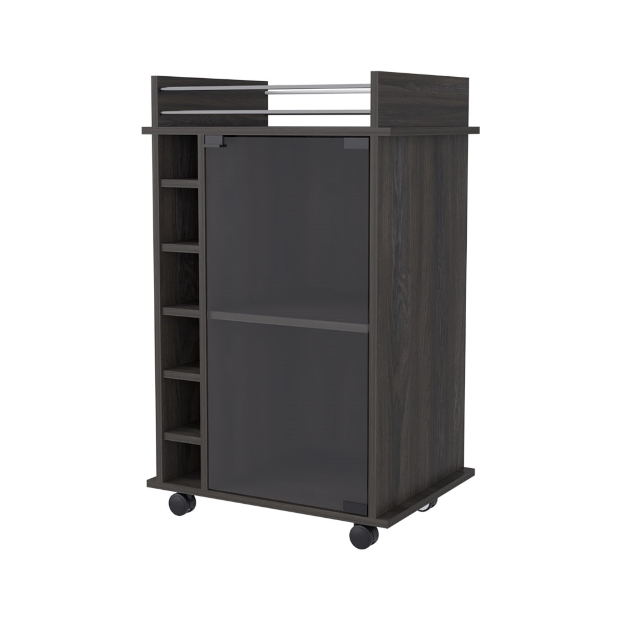 BAR FMFURNITURE BAJO 6 BOTELLEROS 1 PUERTA VIDRIO FM 009O OSCURO CAFE - 1