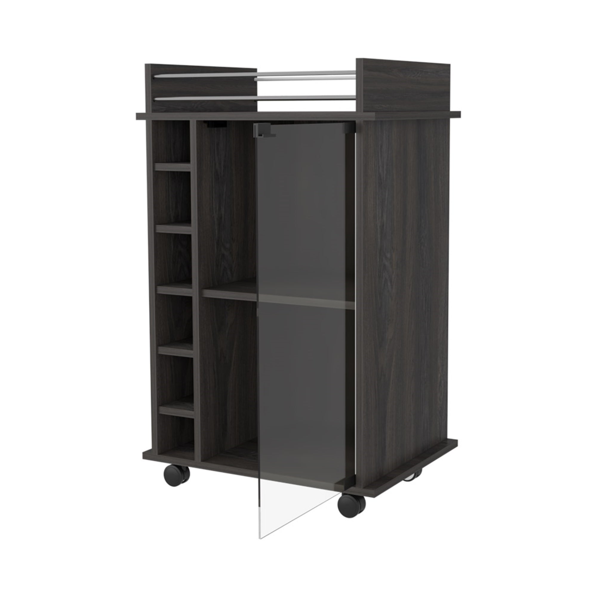BAR FMFURNITURE BAJO 6 BOTELLEROS 1 PUERTA VIDRIO FM 009O OSCURO CAFE - 2